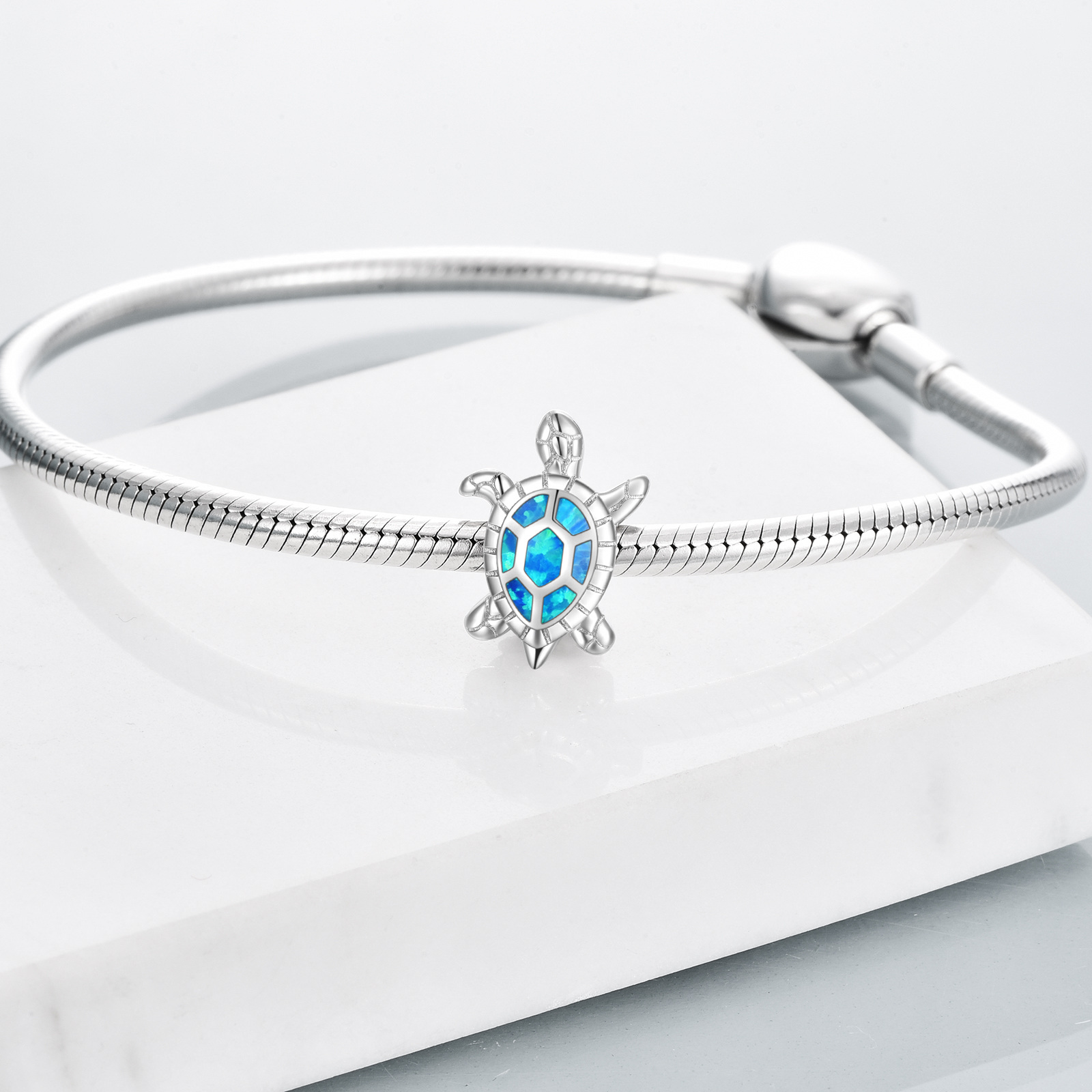 Sea Turtle Charm 925 Sterling Silver Synthetic Opal Animal Charms for Bracelets